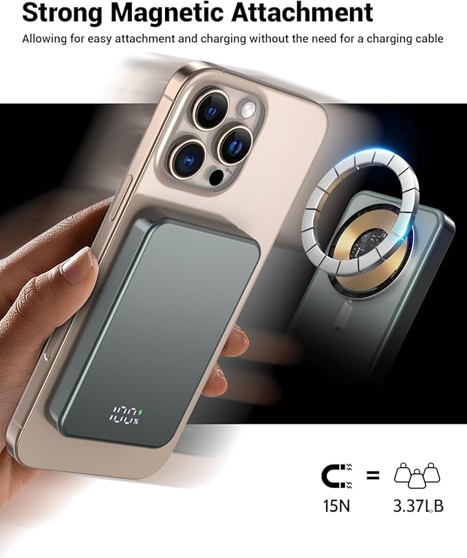 for Magsafe Portable Charger, Aluminum Alloy Small 10000mAh 20W PD Magnetic Power Bank, USB-C in&Out Wireless Battery Pack Phone Charger for iPhone 17/16/15/14/13/12 Plus Pro Max Series -Gray