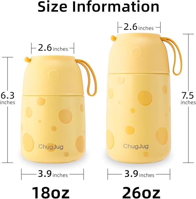 Thermo for Hot Food for Adults Kids | Wide Mouth, 26 oz Insulated Food Jar with Spoon, Leakproof Soup Thermo for School Office Travel, Thermal Steel Lunch Container Easy to Carry (Yellow)