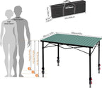 Portable Outdoor Adjustable Height Camping Table, Large for 2-6 Person, Foldable Roll-up Aluminum Camp Table with Carry Bag for Picnic, Camp, Sturdy, Stable, Loads 220 Lbs (Green)
