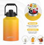WATERSY Half Gallon Water Bottle Insulated(Cold for 48 Hrs),BPA Free&Leak Proof,64oz Stainless Steel Water Jug/Flask,Big thermo,Large Water Bottle with Handle for Gym,Hiking,Camping,Gradual Yellow