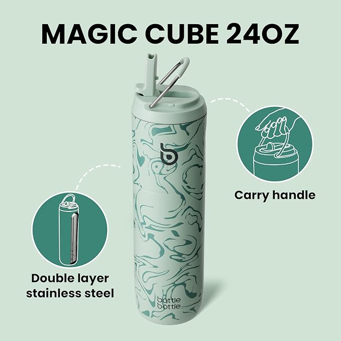BOTTLE BOTTLE Insulated Water Bottle 24oz with Straw Lid and Handle for Sports Travel Gym Stainless Steel Water Bottles Double-Wall Vacuum Metal Leak Proof BPA-Free