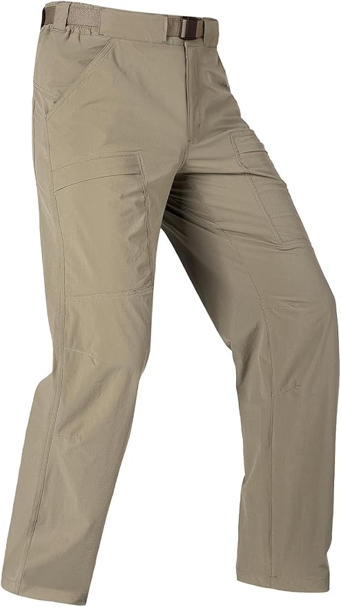 FREE SOLDIER Men's Outdoor Cargo Hiking Pants with Belt Lightweight Waterproof Quick Dry Tactical Pants Nylon Spandex
