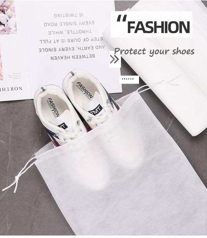 30 eco-friendly travel shoe bag storage bags, non-woven breathable dust-proof bag with rope, suitable for storing shoes and bags, isolate dust and keep shoes and bags clean and tidy. (9.8inX13.77in)