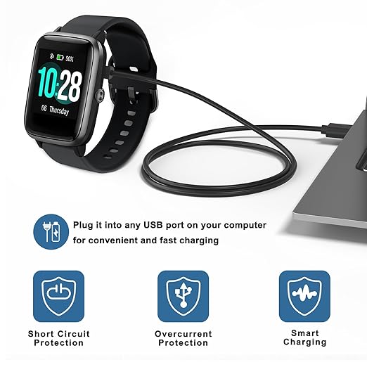 Meliya VeryFit Smart Watch Charger, USB A+USB C Magnetic Smartwatch Replacement Charging Cable Cord 3.3FT