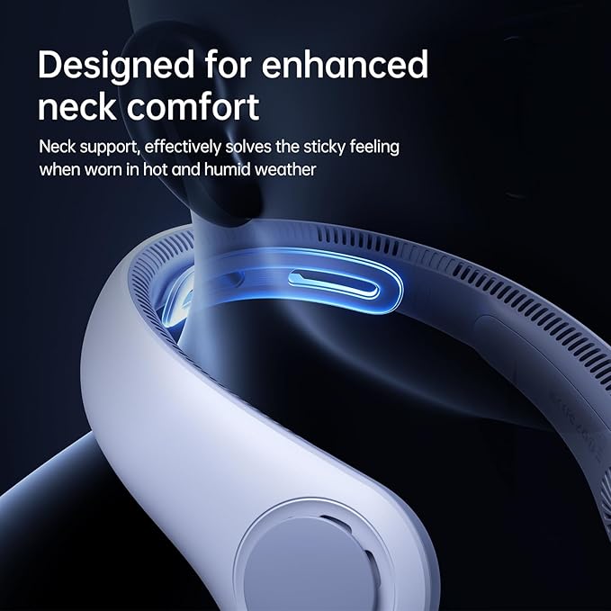 JISULIFE Portable Neck Fan Upgraded, Neckbrace Personal Hands Free, 5 Speed Gears Adjustment, 5000 mAh Wearable Bladeless Quiet Rechargeable for Outdoor Indoor, Gifts for Women Men- Sunny Blue