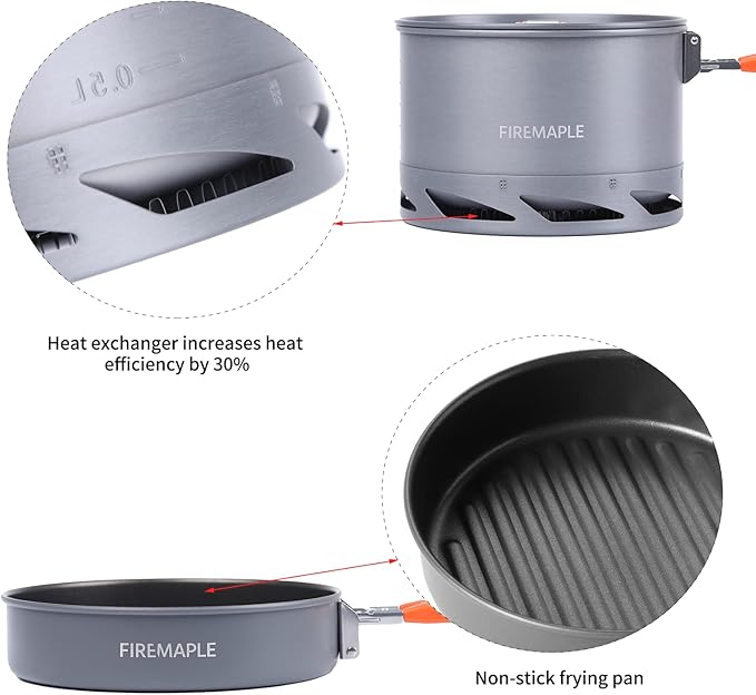 Fire-Maple Feast 4 Piece Camping Cookware Cookware Cookware Kit Outdoor Cookware Set with Pots, Kettle, Saucepans and Spatula for Hiking Fishing Picnic