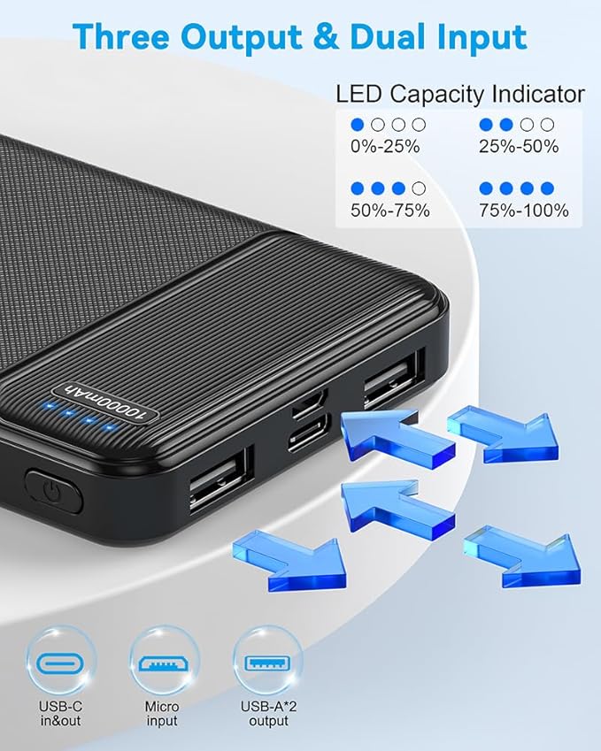 AsperX 10000mAh USB C Output Portable Charger Power Bank Fast Charging, Portable Battery Bank External Battery Pack for iPhone, Samsung, Google LG and Heated Vest