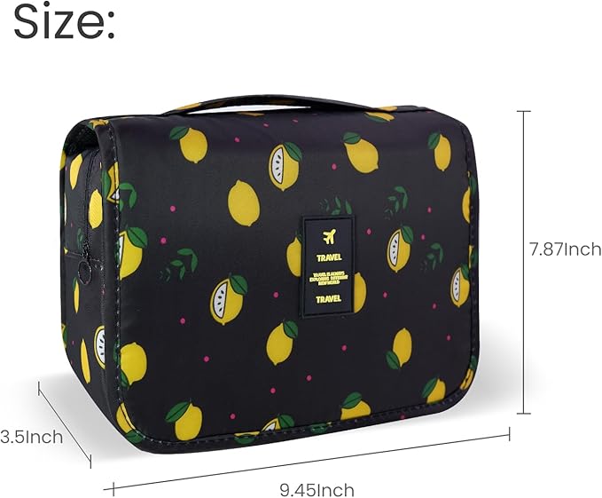 Lcsmaokin Large Capacity Toiletry Bag Travel Bag with Hanging Hook for Men and Women Waterproof Travel Cosmetic Bag Bathroom Storage Bag for Brushes Set,Full-Sized Shampoo,Accessories -Yellow Lemon