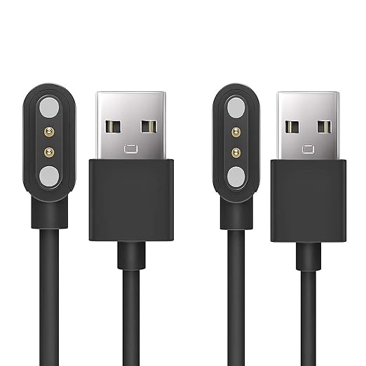 Compatible with Letsfit EW1 Charger, Magnetic USB Charging Cable Replacement Charger Cable Compatible with Letsfit EW1 / ID207 Smartwatch /TOZO S2 / AOKESI 1.69'' Smart Watch (2 pack-Black+Black)