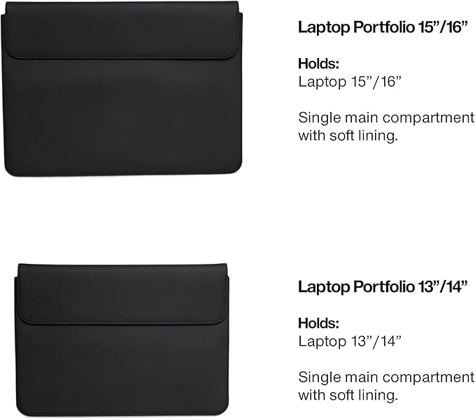 RAINS Laptop Portfolio 13"/14'' – Black Waterproof Protective Computer Case with Soft Lining, Flap Closure, Fits 14" Laptop – Water Resistant & Repellent – 2 Year Warranty