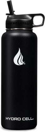 HYDRO CELL Stainless Steel Insulated Water Bottle with Straw - For Cold & Hot Drinks - Metal Vacuum Flask with Screw Cap and Modern Leakproof Sport Thermos for Adults (Black 40oz)
