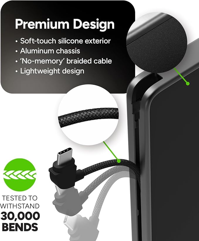 Mophie Powerstation Plus 10,000mAh Power Bank - Has Integrated USB-C and Lightning Cables, Fast Charging for Smartphones, Tablets, and iPhones