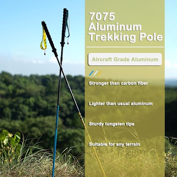 AONIJIE 2Pcs Collapsible Hiking Poles for Men and Women - Lightweight Carbon Fiber Aluminum Folding Trekking Poles for Hiking Durable Walking Sticks with Extra-Long Foam Handle