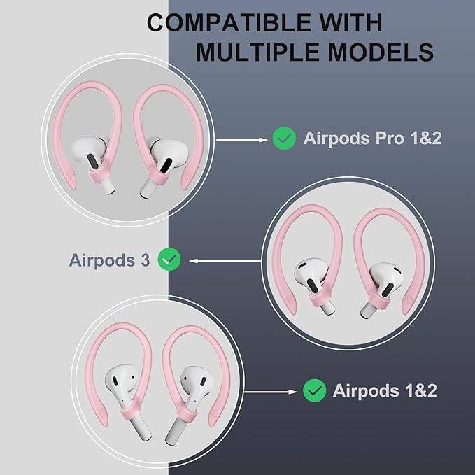 2 Pairs AirPods Ear Hooks for AirPods Pro 2, AirPods Pro, AirPods 4, 3, 2 & 1, Upgraded Anti Slip Sports Clip Hooks for AirPods 1, 2, 3, 4,Pro and Pro 2 – Pink
