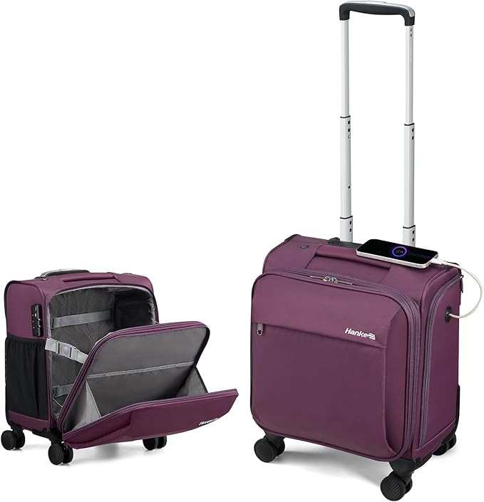 Hanke 16 Inch Underseat Carry On Luggage with Wheels Small Suitcase Softside Luggage Bags for Travel Lightweight Suitcases with Wheels Travel Luggage Personal Item for Men and Women.(Purple)