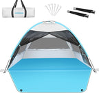 Large Easy Setup Beach Tent,Anti-UV Beach Shade Beach Canopy Tent Sun Shade with Extended Floor & 3 Mesh Roll Up Windows Fits 3-4 Person,Portable Shade Tent for Outdoor Camping Fishing