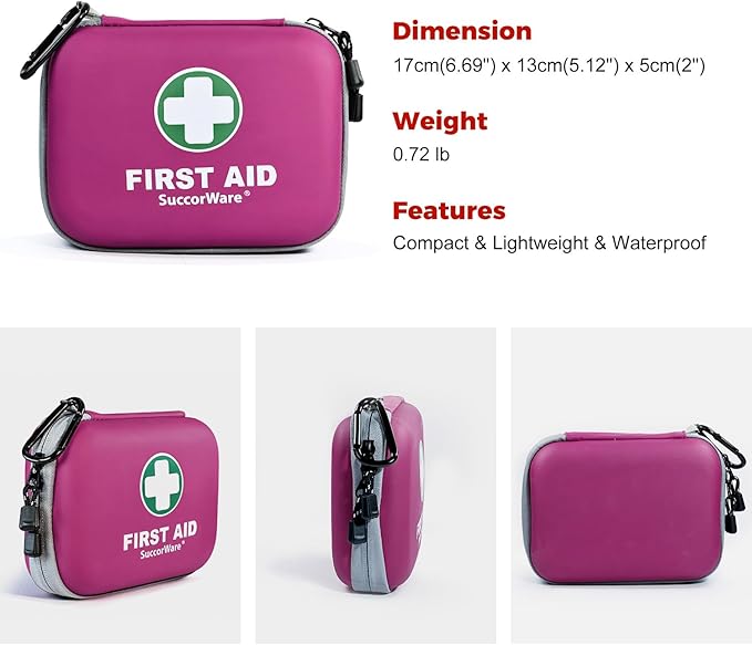 150 Pieces Mini First Aid Kit - Small Medical Kit with Hard Shell - Emergency First Aid Kit for Car, Travel, Home, Outdoor, Office, Camping, Hiking (Purple)