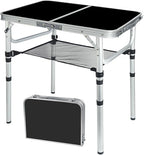 Portable Camping Table, Adjustable Height Aluminum Folding Table, Lightweight & Compact, Outdoor Picnic Table for Camping, Hiking, Beach, BBQ, Travel