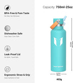 Super Sparrow Insulated Water Bottle - 17 Oz / 25 Oz / 32 Oz - Standard Mouth FlipFlow Flask - BPA Free, Leak Proof Drink Bottle- Ergonomic Straw Water Bottles for Work, Gym, Travel, Sports