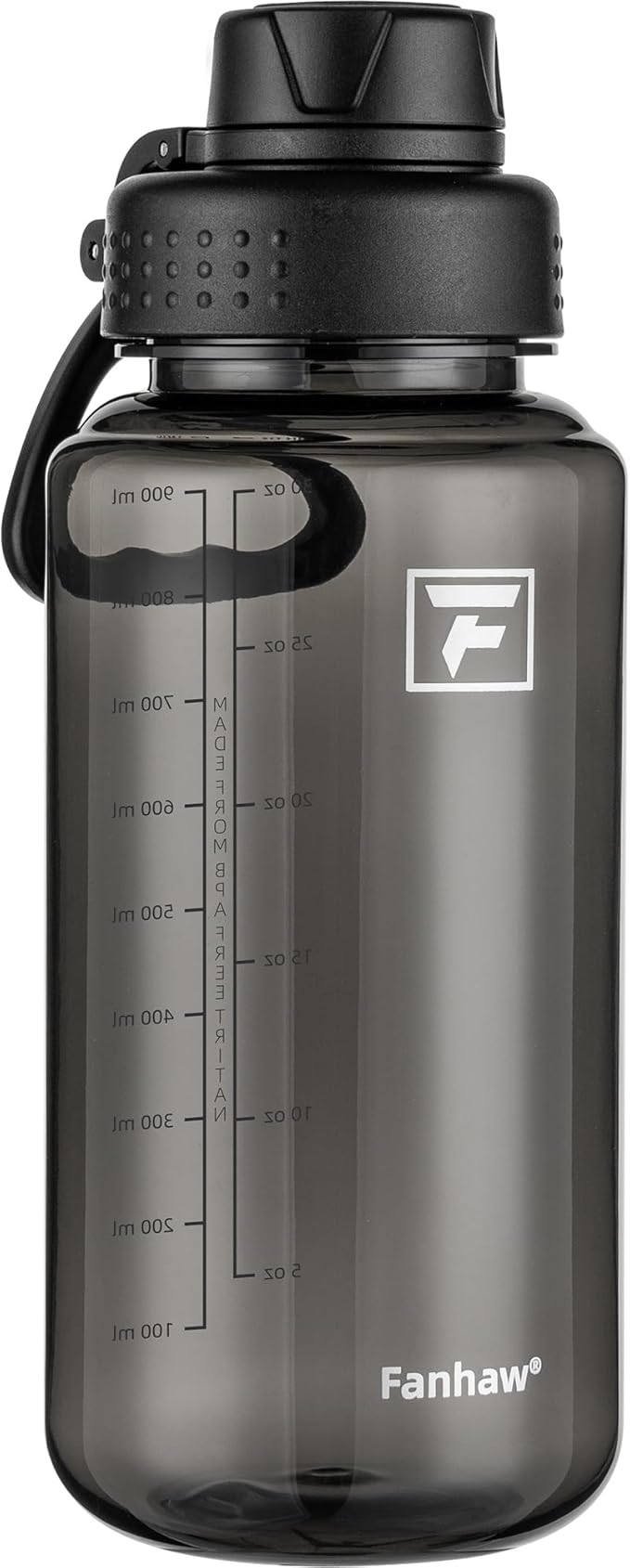 Fanhaw 32 oz Clear Water Bottle with Fast-Flow Spout Lid, BPA-Free Tritan, Wide Mouth, Leakproof, Reusable Bottle for Gym, School, Office, Travel (Black)