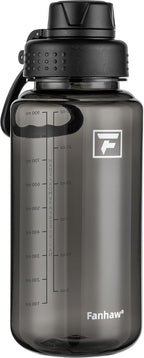 Fanhaw 32 oz Clear Water Bottle with Fast-Flow Spout Lid, BPA-Free Tritan, Wide Mouth, Leakproof, Reusable Bottle for Gym, School, Office, Travel (Black)