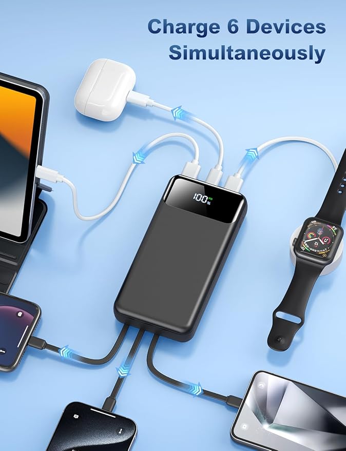 Portable Charger Power Bank 50000mAh Battery Pack, 22.5W Fast Charging PowerBank with Built in Cables,Travel Camping Essential USB-C Portable Phone Charger for iPhone Samsung Pixel Android iPad