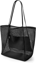 CWB&ADB Large Mesh Beach Tote Bag, Foldable Summer Handbag, Tan