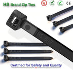 HS Plastic Zip Wire Ties Black Nylon Cable Zip Ties for Fencing Travel Outdoor Purpose, Cable Ties 14 Inch 50 LBS UV Resistant 500 Pieces