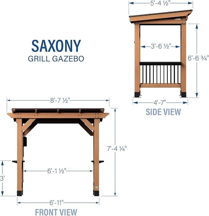 Backyard Discovery Saxony 8' x 5' Cedar Wood BBQ Grill Gazebo Pavilion with Hardtop Galvanized Steel Roof, Bar Tops, Powerport, Snow Support, Wind Resistance, Cook Station for Outdoor Patio or Deck
