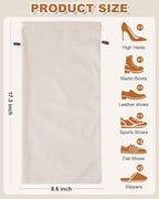 2 Pcs Single Shoe Bags for Travel, 17.3"x8.6" Washable Travel Shoe Bags for Packing in Suitcase, Velvet Dust Bag with Drawstring, Shoe Pouch for Women and Men, Travel and Home Storage (Beige)