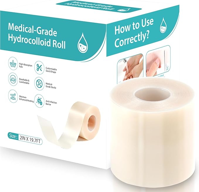 Hydrocolloid Bandages Roll 2" × 19.7' – Hydrocolloid Roll for Wound Care, Hydrocolloid Patch Large, Hydrocolloid Gel Bandages Hydrocolloid Dressing with Self-Adhesive, DIY Size Shape First Aid Kit