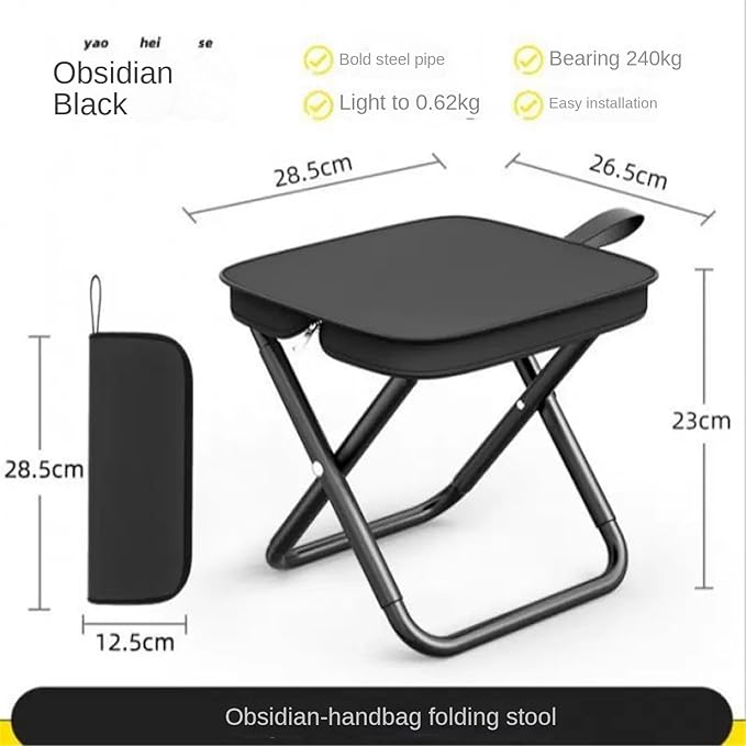 Portable Folding Stool, Small Portable Stool for Adults, Fishing Hiking Gardening and Beach with Carry Bag, Hold Up to 265 LBS (Black)
