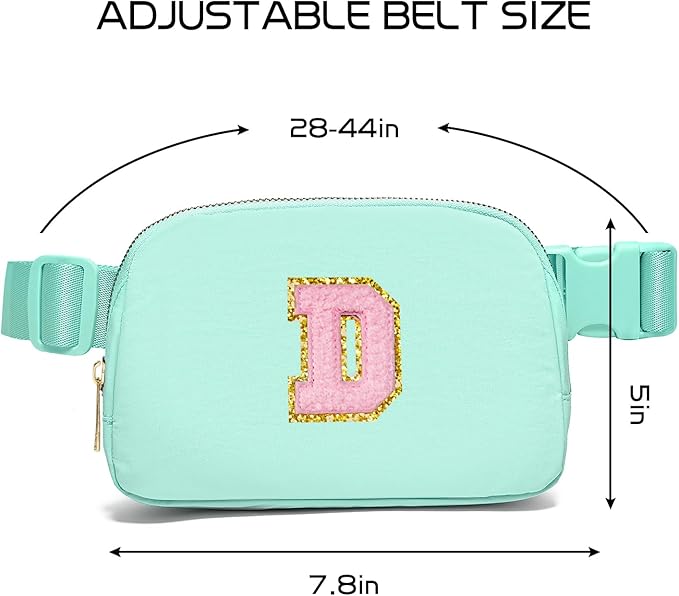 Gitus Belt Bag Fanny Pack Crossbody Bags with Initial Letter Patch Cute Stuff Birthday Gifts for Teenager Girls Trendy Preppy Stuff for Teen Girls Cool Stuff for Teens (Mint Green-D)