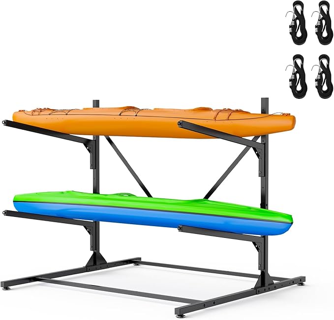 Kayak Storage Rack, Heavy Duty Freestanding Kayak Rack for Garage and Outdoor Storage, Kayak Stand Adjustable for Kayak, Canoe, Surfboard and Paddle Board