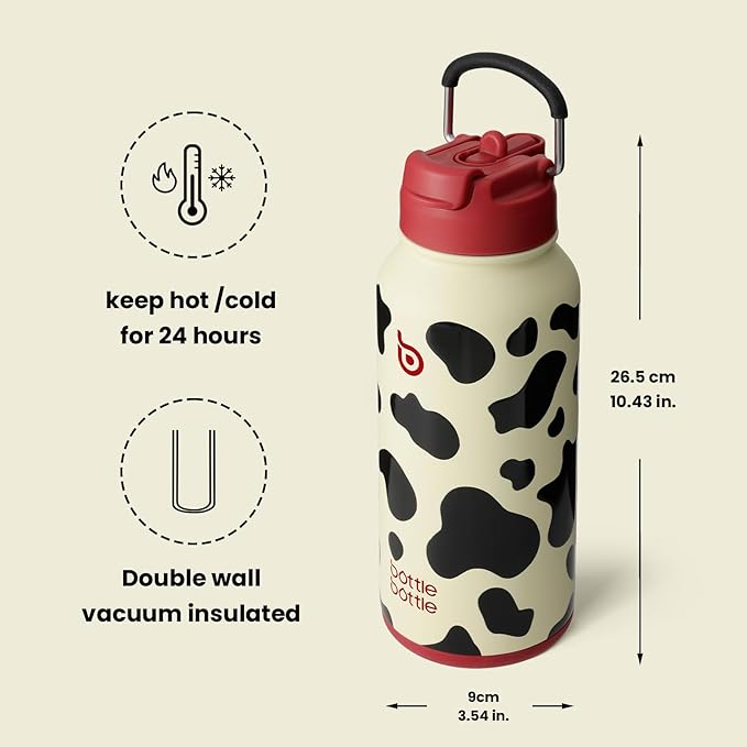 BOTTLE BOTTLE 32oz Insulated Water Bottle Stainless Steel Sport Water Bottle with Straw Dual-use Lid Design for Gym with Pill Box