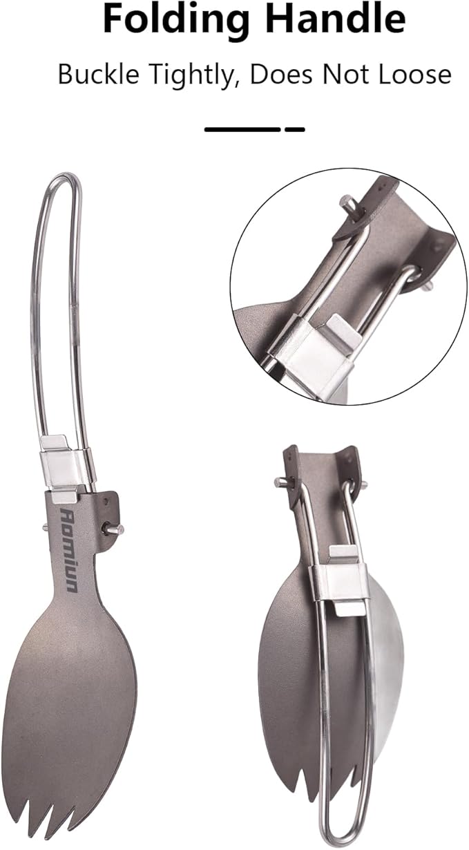 Titanium Camping Cookware Cup/Burner Combination 500ml Titanium Cup with Foldable Handle & Lid Spork Spoon Alcohol Stove Windscreen, Camping Cooking Stove and Cup Set for Backpacking