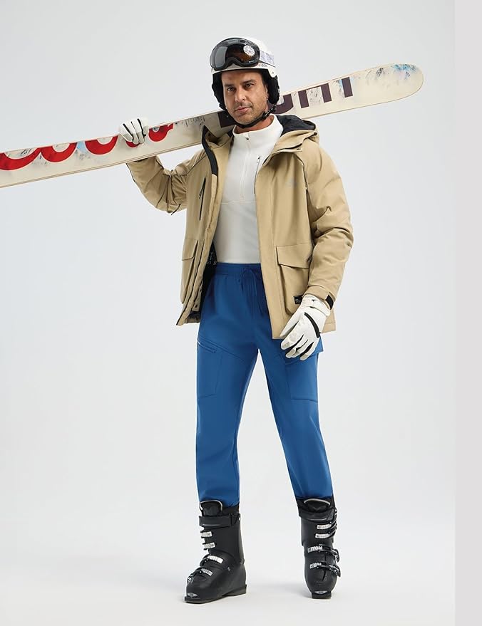 baleaf Men's Fleece Lined Hiking Cargo Pants Softshell Water Resistant Snow Thermal Pants Winter Insulate with Zipper Pocket