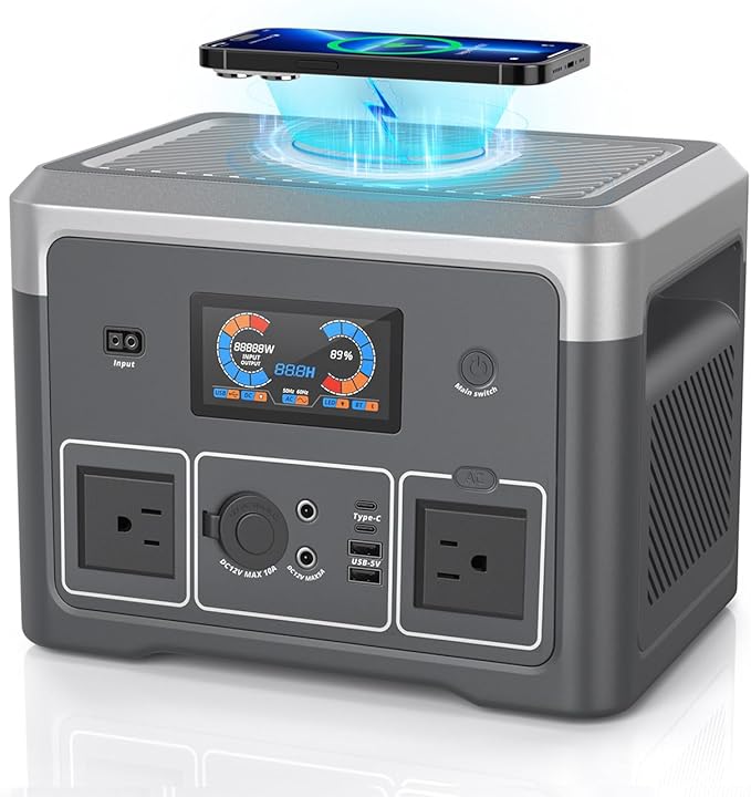 Portable Power Station 600W 665.6Wh LiFePO4 Battery Backup Solar Generator with 2x 600W AC Outlets(Surge 1800W),LED Lights,Music Player&UPS Function for Home,RV,Campinp