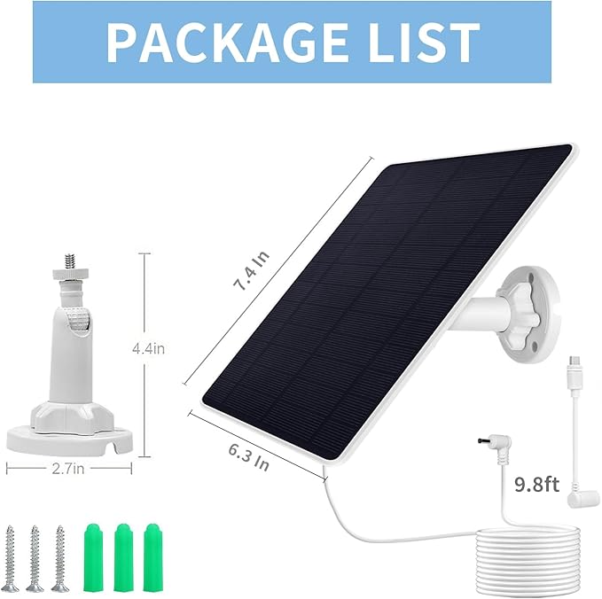 Ring Camera Solar Panel Charger, Compatible with Stick Up Camera, Stick Up Cam Pro, Spotlight Camera Plus/Pro, 5W5V, Weatherproof, 3M/9.8FT Cable (2Pack)