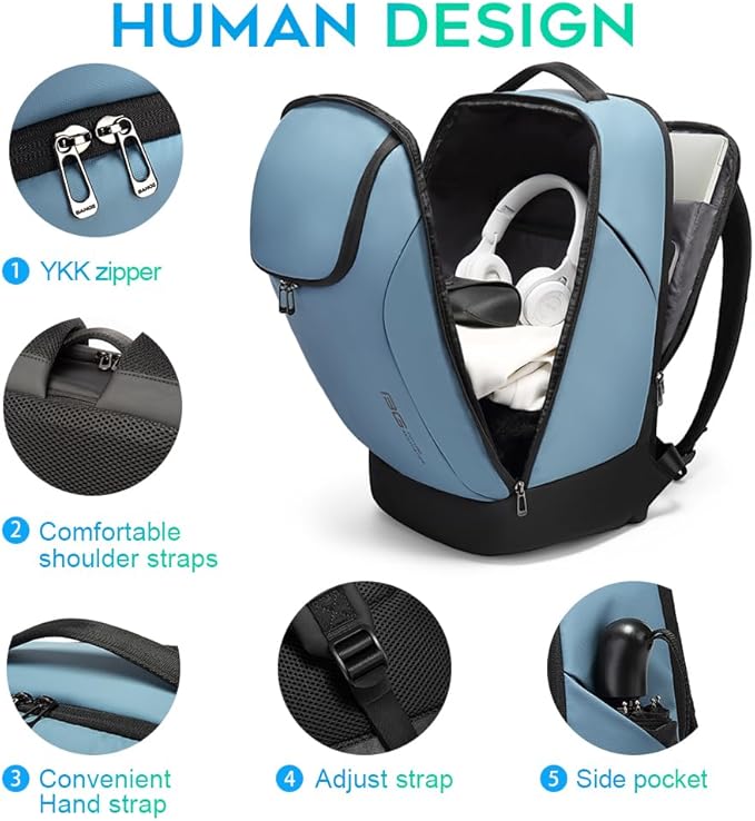 FUTURE AESTHETICS Business Smart Backpack Waterproof for women,men,Fight Approved Durable Backpack suitable as overnight and travel backpack (Light blue)