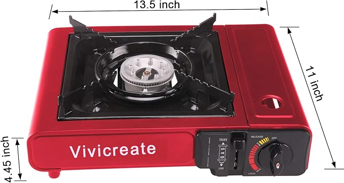Vivicreate 8500 BTU Portable Butane Gas Stove for Camping Cooking Outdoor, Lightweight Portable Stove Burner with Auto Ignition, Estufa de Gas Portátil para Camping al Aire Libre(Red)