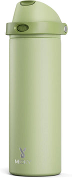 24 oz Insulated Water Bottle with Straw: Meoky Stainless Steel Metal Water Bottle with 2-in-1 Lid - Leak Proof, Cold for 24 Hours, Protective Silicone Base, BPA-Free for Sports Travel Car, Sage