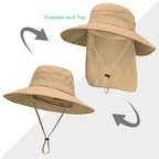 Sun Hats for Men Women, UPF50+ Protection Safari Hat,Wide Brim Fishing Hat with Neck Flap,Bucket Hats for Beach Hiking