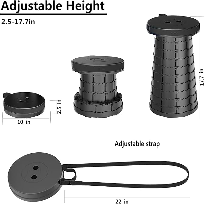 2025 Upgraded Portable Folding Stool, Collapsible Stools, 440lbs Max Weight, Lightweight But Sturdy, Telescoping Foldable Camping Stool for Outdoor Fishing Hiking Travel BBQ