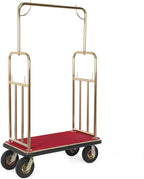 Hotel Luggage Cart Wagon 39Lx19Wx68H Inch Metal Hotel Luggage Trolley Holds 881lbs 8-inch Silent Rubber Casters Carpet Deck Bumper Rails Bellman Cart for Hospitality Industry