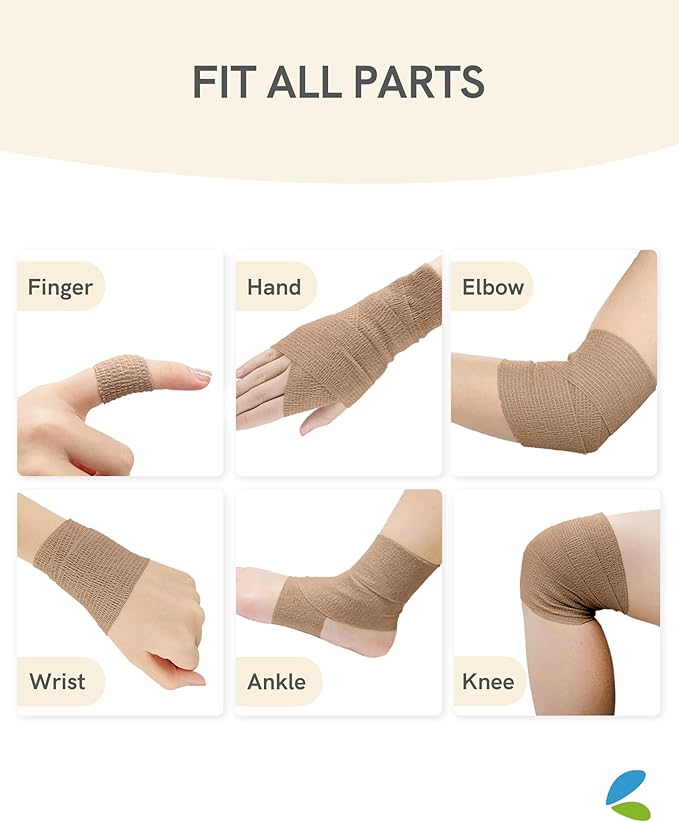 FriCARE Self Adhesive Bandage Wrap, Medical Tape in First Aid Kit, Cohesive Bandages for Wounds Sport Vet, 2 Inches X 5 Yards 6 Rolls, Walnut Brown