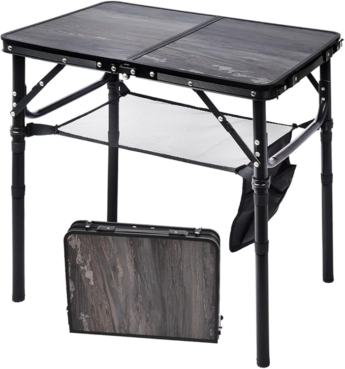 Small Folding Camping Table, 2ft Portable Picnic Table Aluminum 24" x 16", 3 Adjustable Heights Portable Lightweight Table Dining for RV, Picnic, Beach (Black Lava)
