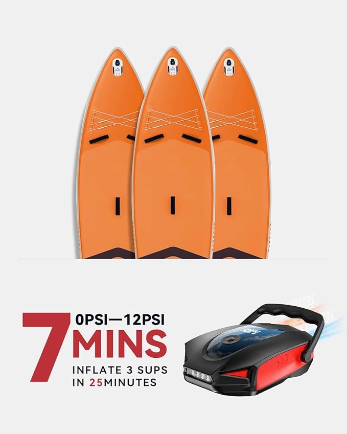 ZFOX 50PSI Paddle Board Pump, Portable Electric SUP Pump with Auto-Shutoff & Cooling Fan – Smart Inflation for Paddle Board, 9 Nozzles, HD LCD Display, 12V DC (Red-M)