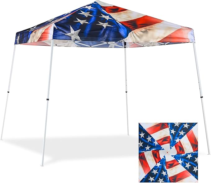 EAGLE PEAK 10x10 Slant Leg Pop-up Canopy Tent Easy One Person Setup Instant Outdoor Beach Canopy Folding Portable Sports Shelter 10x10 Base 8x8 Top (Stars and Stripes)