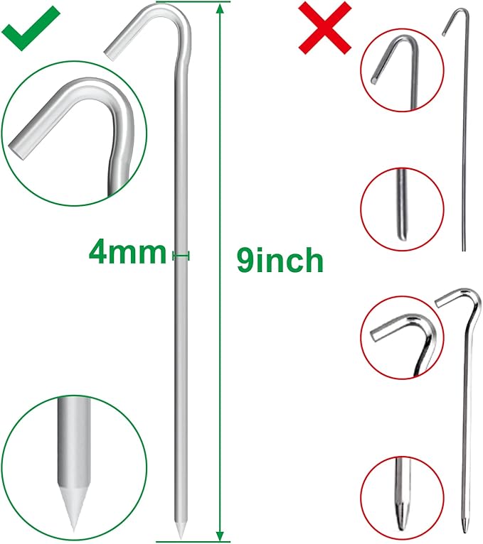 9 Inch Tent Stake Yard Inflatable Stakes Metal Tent Pegs Heavy Duty Ground Stake Fence Hooks Camping Spikes for Canopies, Tarp and Outdoor Christmas Decorations (60)
